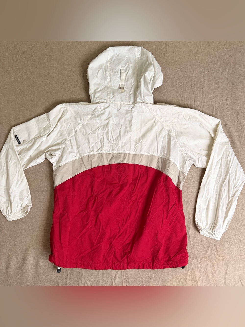 Columbia Vintage Packable Windbreaker Jacket Red White Cream Hooded Full Zip - Picture 7 of 13
